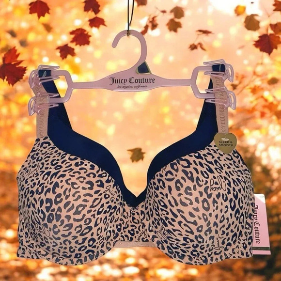 Juicy Couture  Sexy Push-Up Leopard Print & Solid Black Bra Set size 38D - Picture 2 of 8